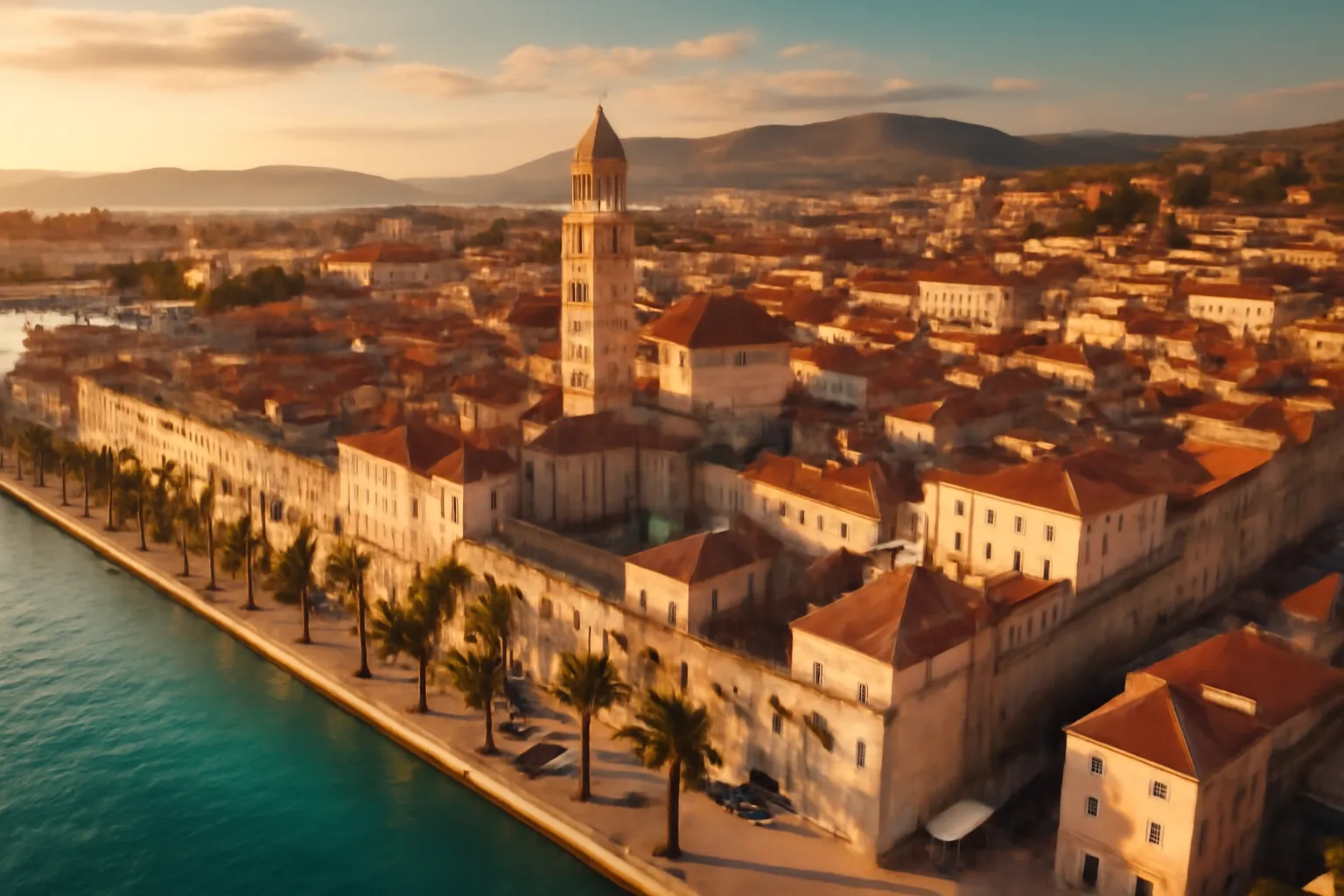 Vue aérienne de Split et la côte dalmate