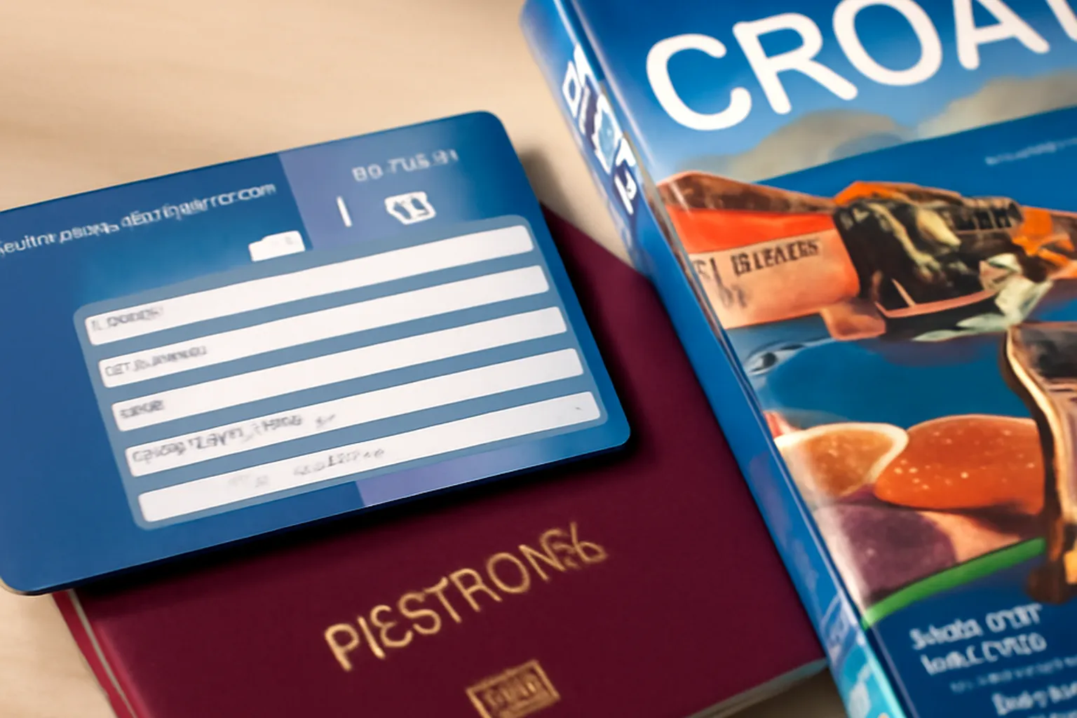 Voyageur consultant des documents d'assurance voyage avec une carte de la Croatie et un passeport