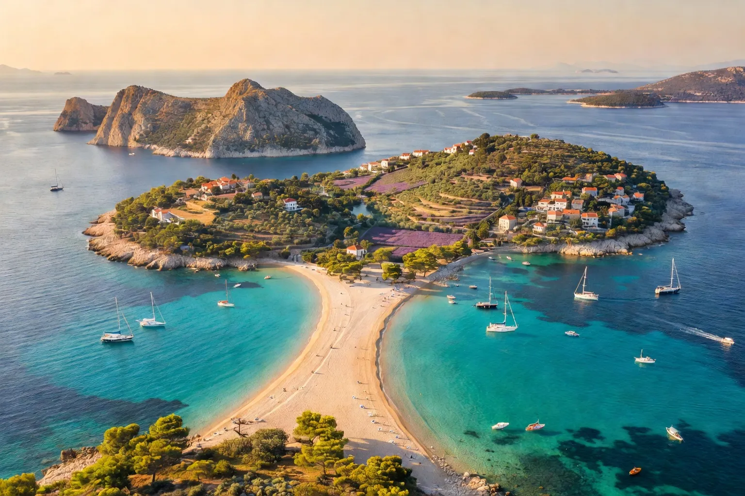 Carte des îles dalmates avec Brac, Hvar, Korcula et littoral côtier de la Croatie