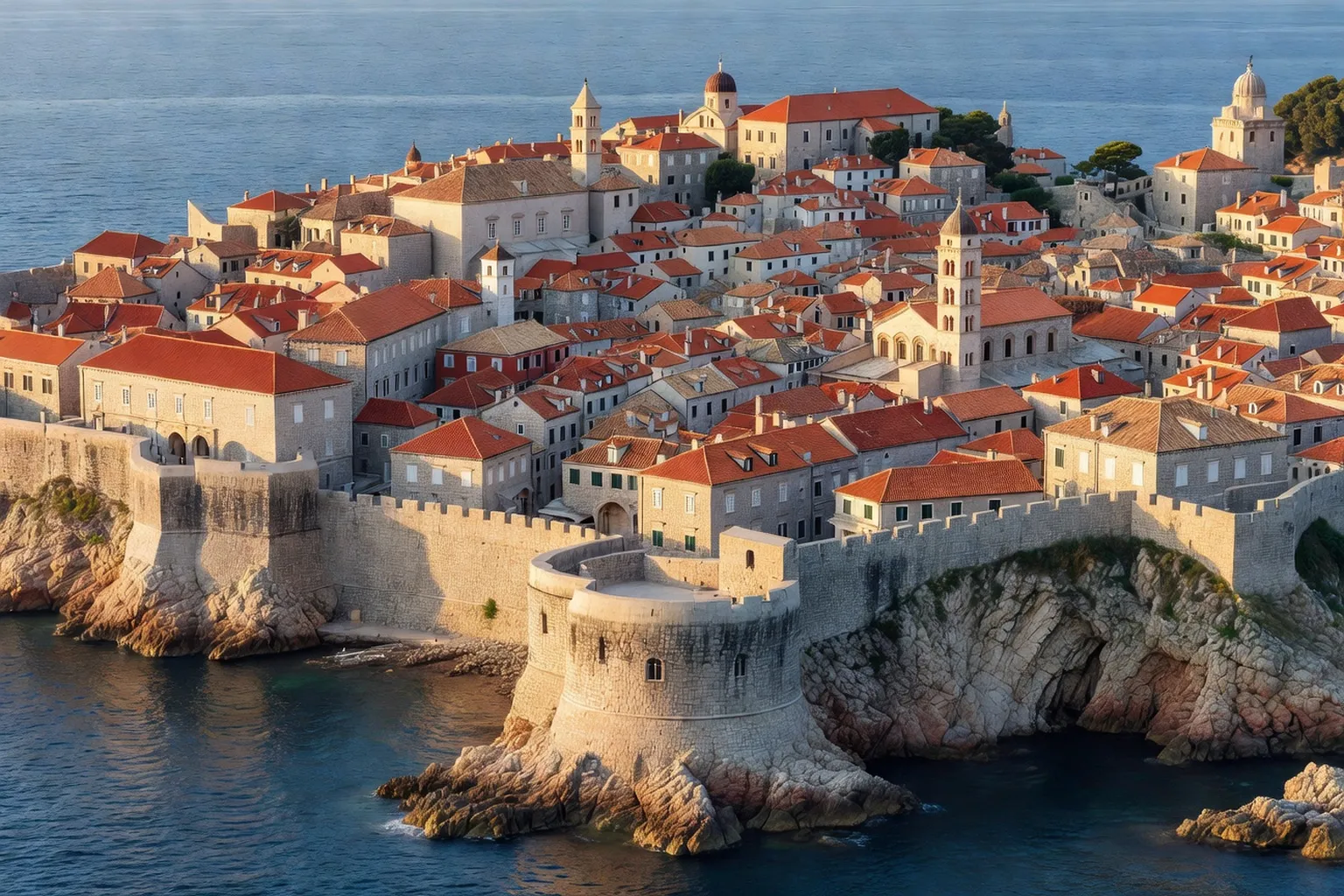 Vieille ville de Dubrovnik avec ses remparts médiévaux et toits de tuiles rouges
