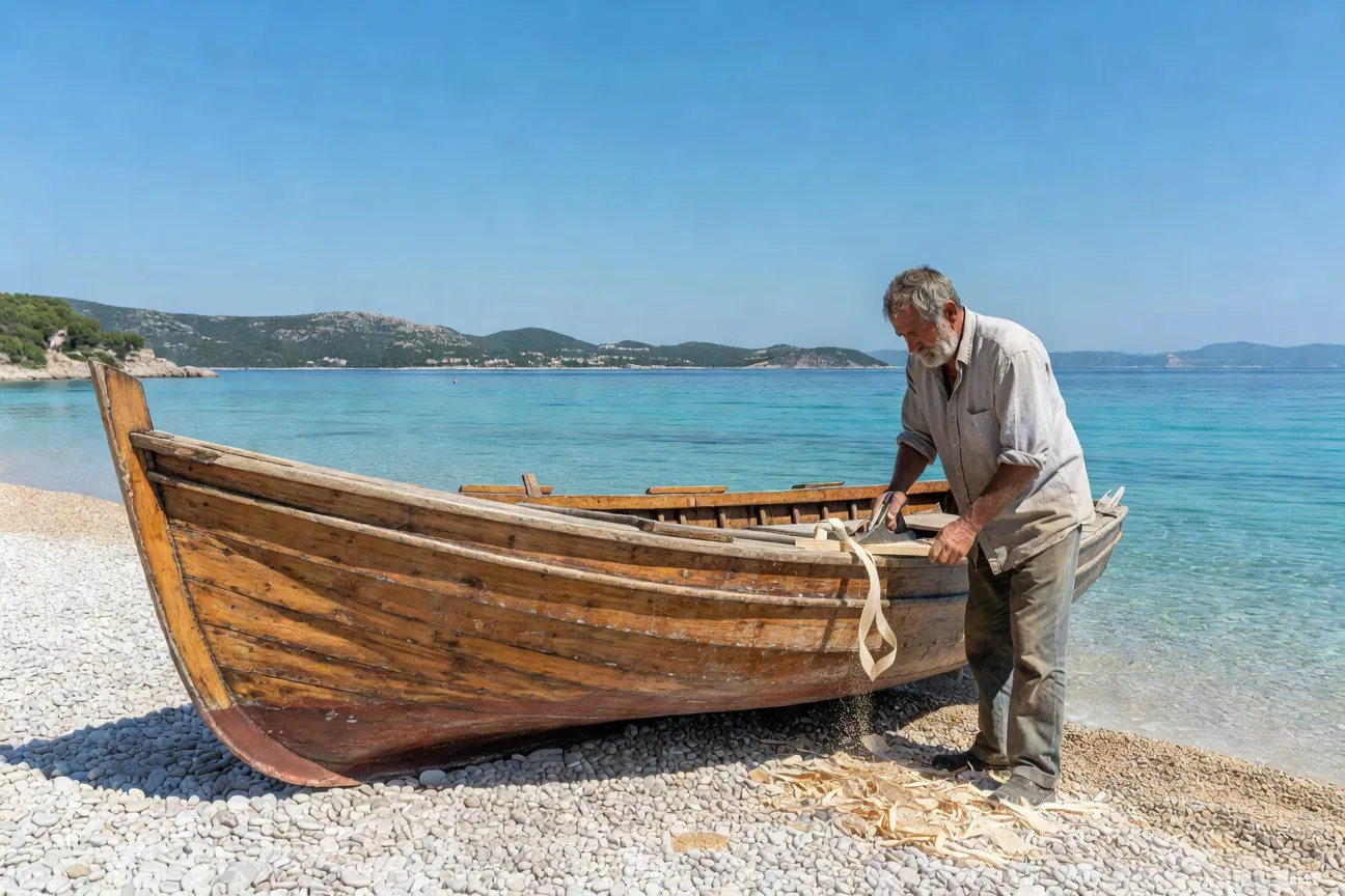 Artisan dalmate travaillant sur une barka traditionnelle à Korčula