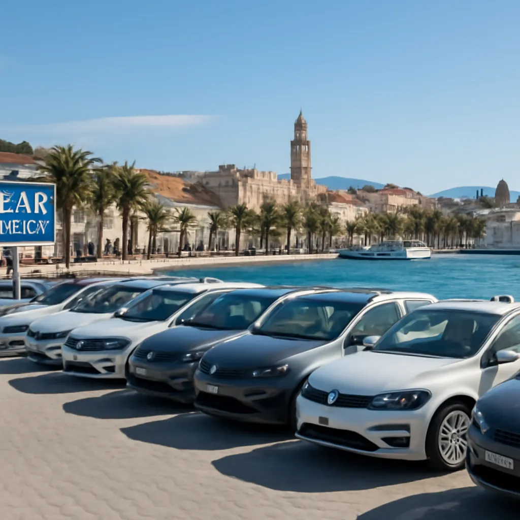 Parking de location de voitures à Split avec vue sur le port et la mer Adriatique
