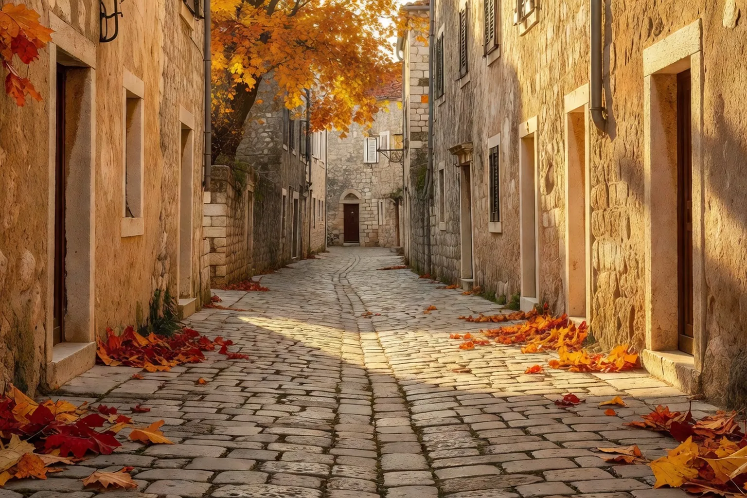 Vieille ville croate en octobre avec lumière doree d'arriere-saison