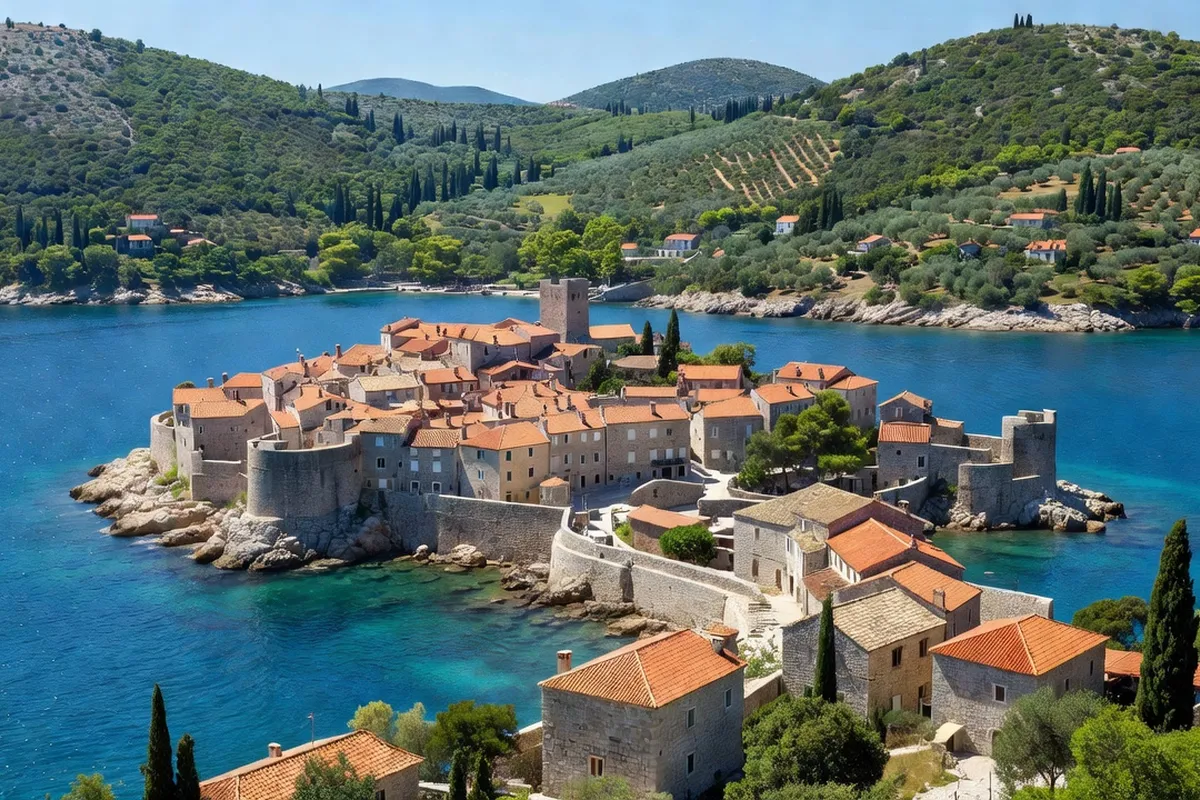 Vieille ville médiévale de Korčula sur sa péninsule entourée par l’Adriatique