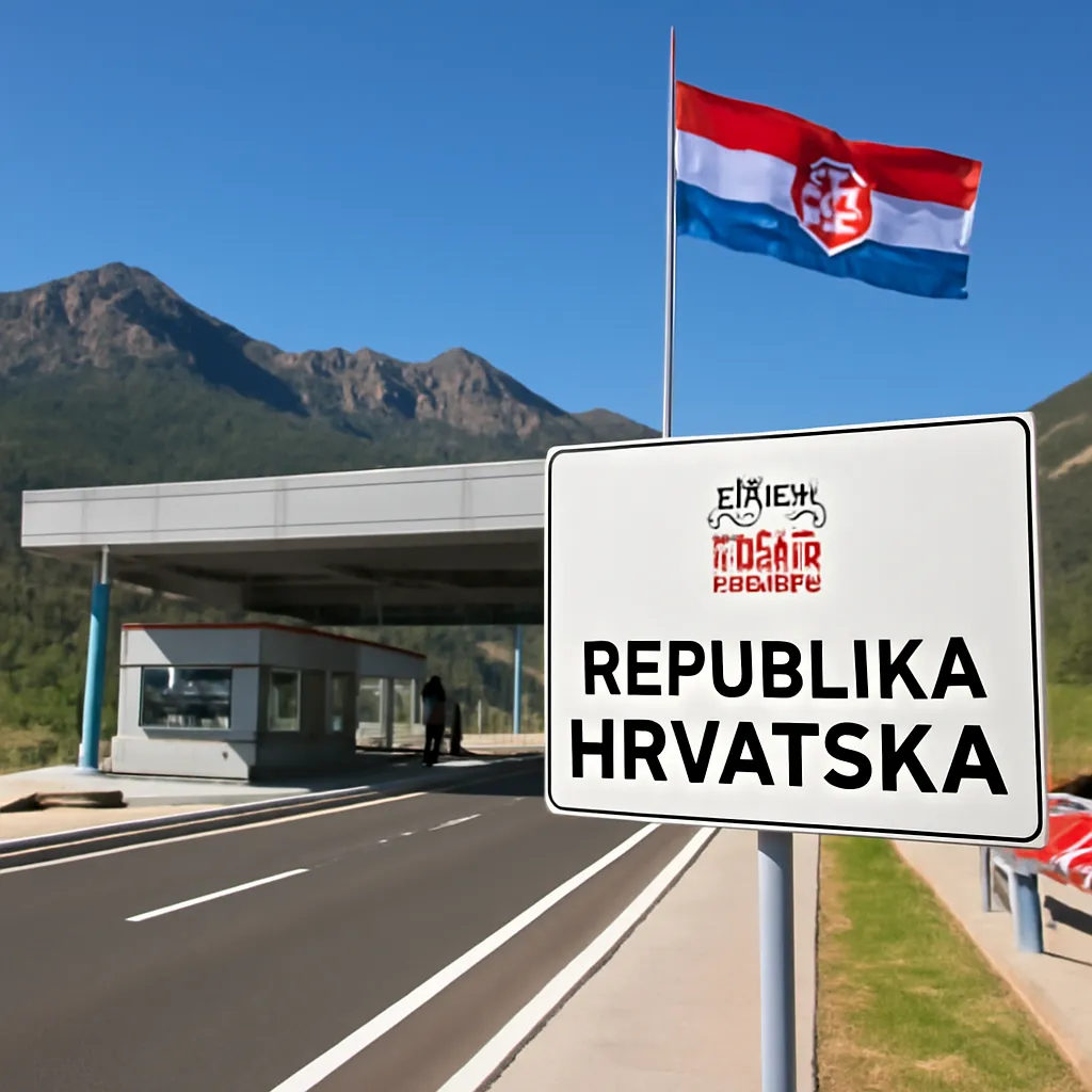 Poste frontière entre la Croatie et un pays voisin, panneau bilingue Republika Hrvatska