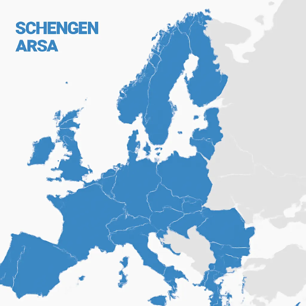 Carte de l'espace Schengen avec la Croatie mise en évidence, style infographie géographique