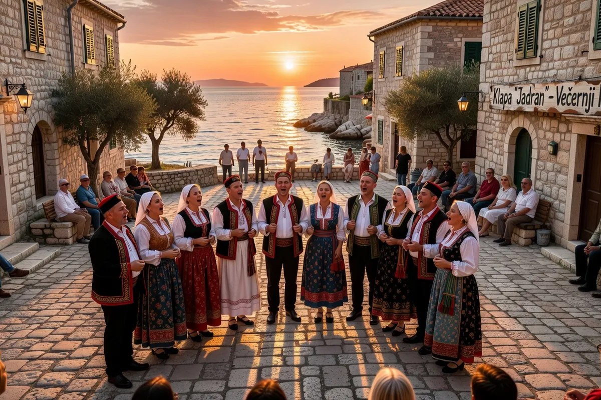 Groupe de klapa chantant dans les ruelles de Šibenik, Dalmatie