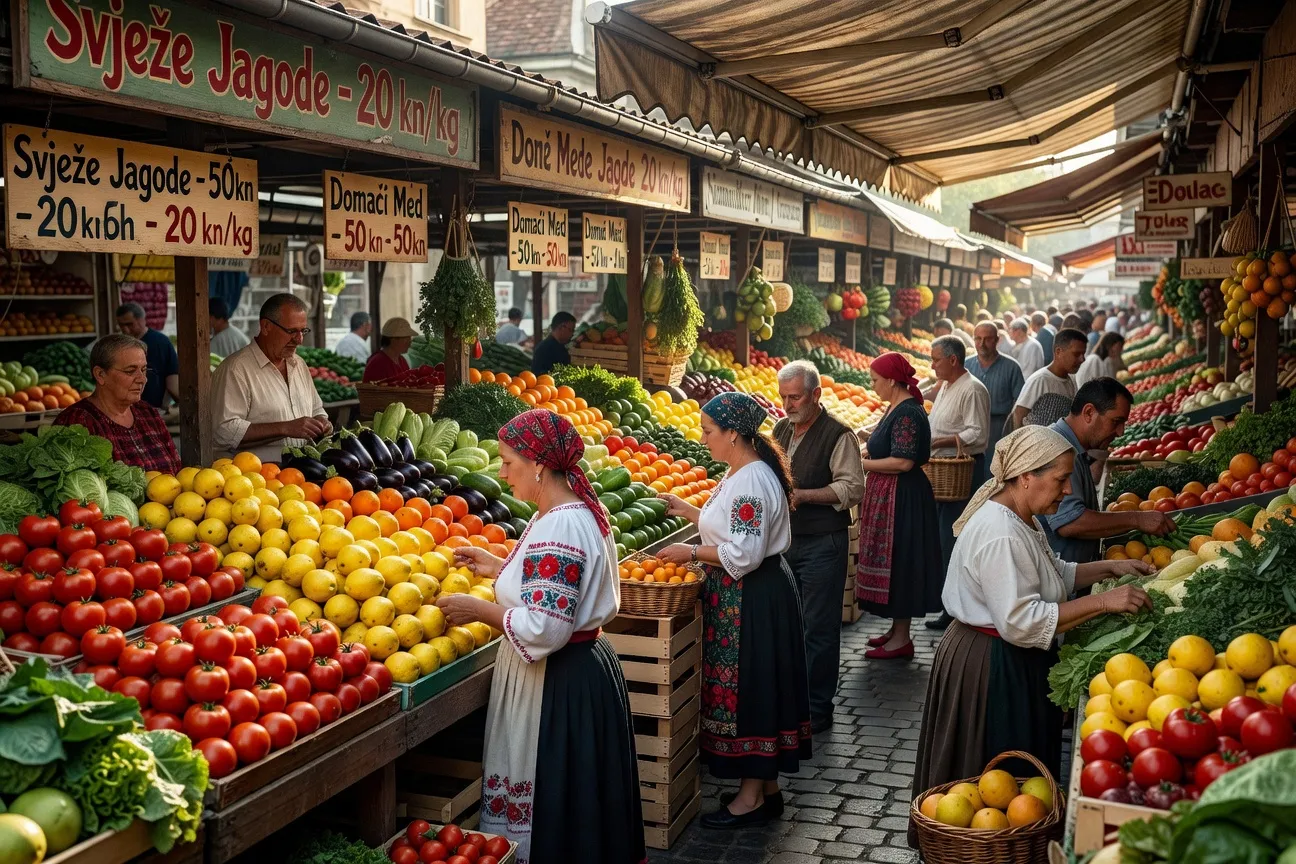 Marché Dolac Zagreb, fruits et légumes colorés