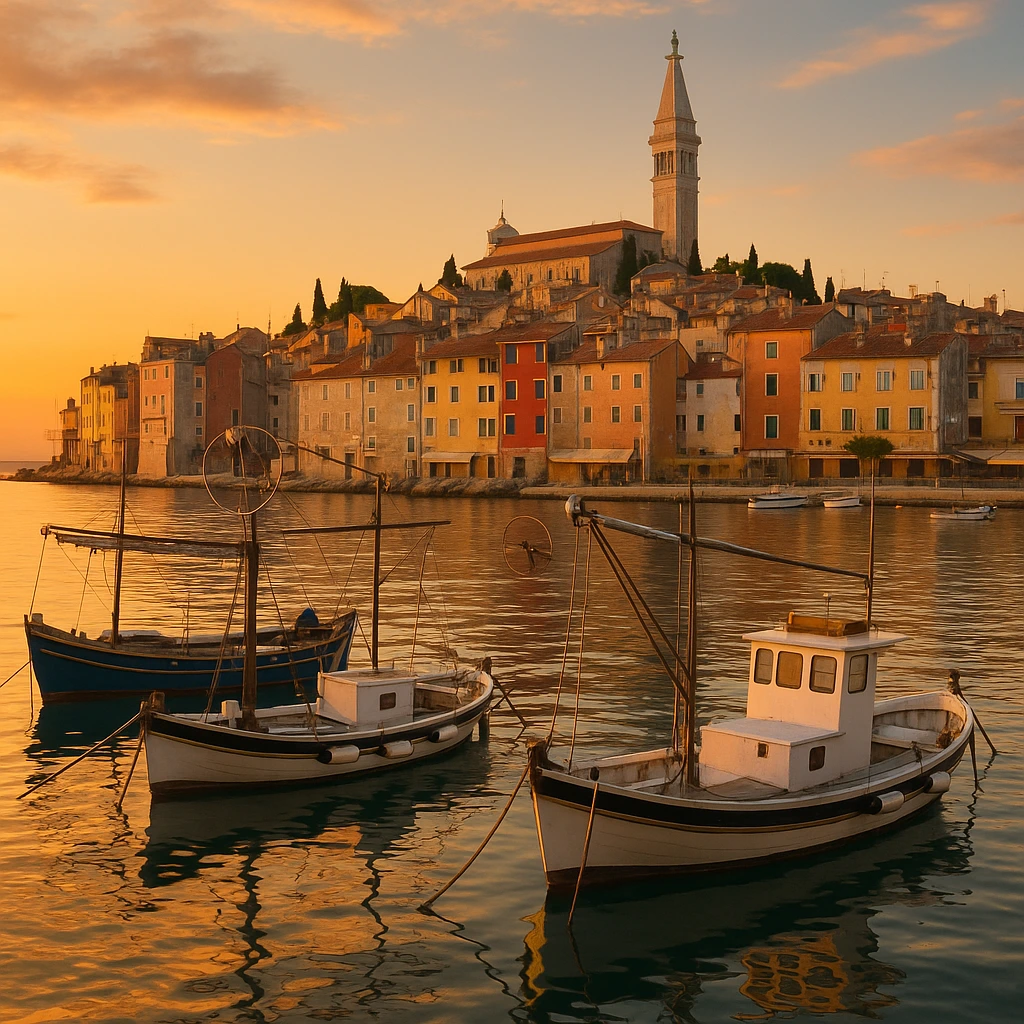 Port et vieille ville de Rovinj en Istrie
