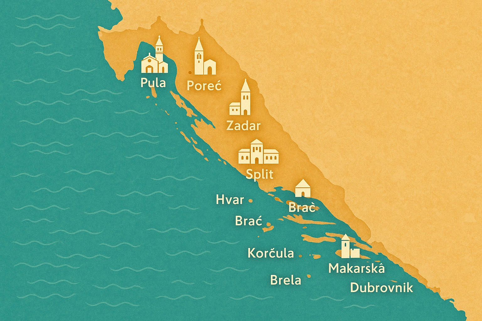 Carte des stations balnéaires de Croatie 2026 — comparatif et itinéraires côtiers