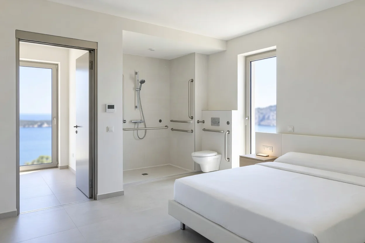 Chambre d'hôtel accessible avec salle de bain adaptée en Croatie