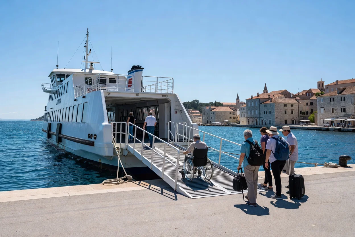 Embarquement PMR sur un ferry croate avec rampe d'accès