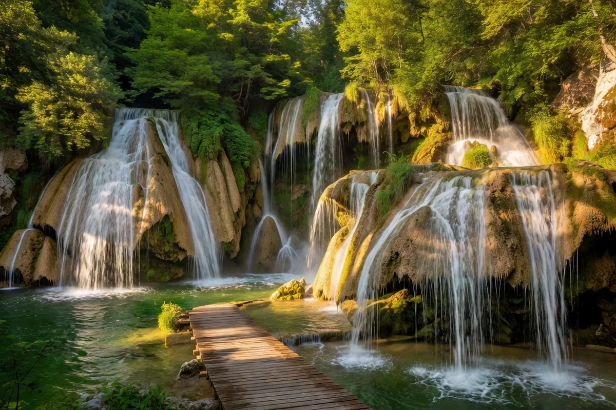 Cascades en paliers de Skradinski buk dans le parc national de Krka, eau émeraude