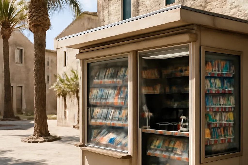 Kiosque à journaux Tisak vendant des cartes SIM prépayées dans une rue croate