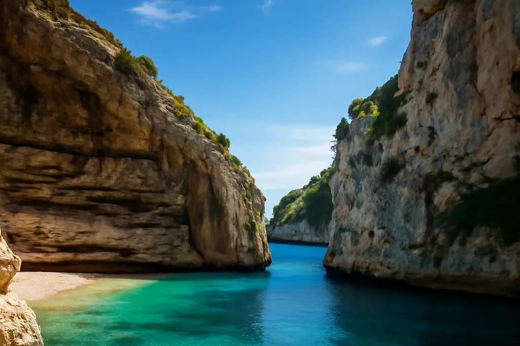 Crique de Stiniva sur l'île de Vis, entourée de parois calcaires