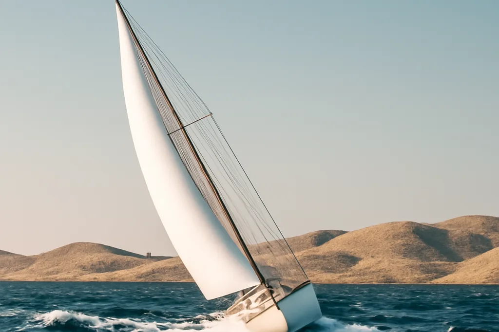 Voilier gîtant sous le vent au large de la côte dalmate en Croatie