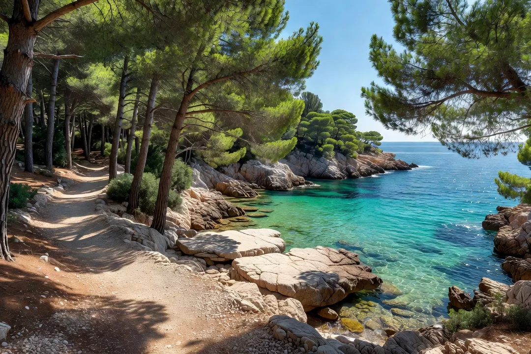 Terrasse d'un appartement à Rovinj avec vue sur le port et les îles au coucher du soleil